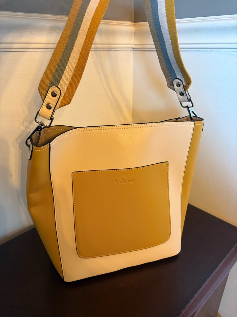 Bromen Two-Tone Mustard & Cream Shoulder Bag